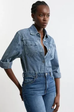 Karen Millen Washed Denim Buttoned Shirt midblue Fashion