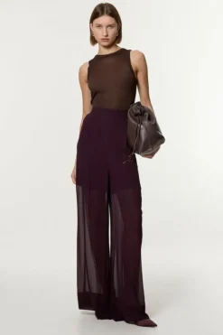 Karen Millen Wide Leg Viscose Georgette Woven Pants midnightpurple Best