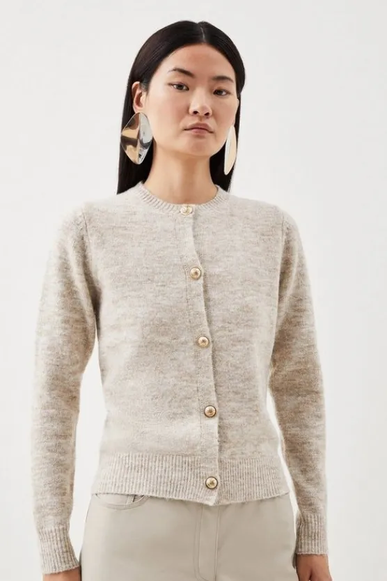 Karen Millen Wool Blend Cosy Crew Neck Knit Cardi ivory New