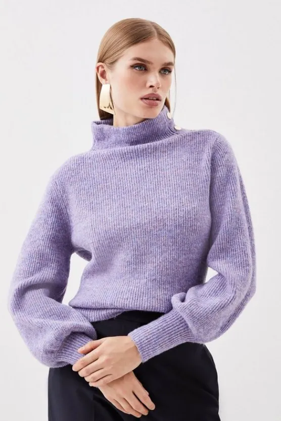 Karen Millen Wool Blend Cosy Funnel Knit Sweater purple New