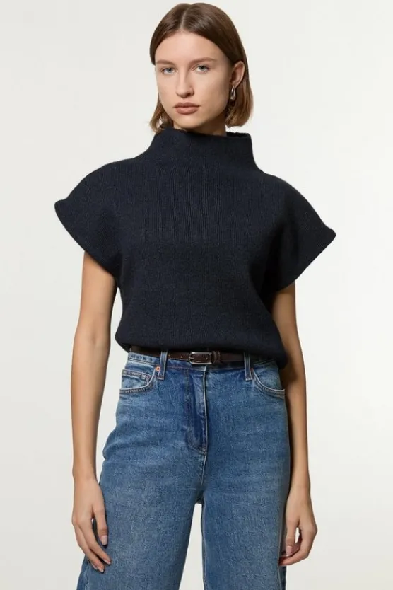 Karen Millen Wool Blend Cosy Knit Sleeveless Tank Top navy Best