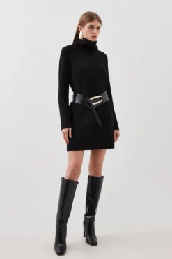 Karen Millen Wool Blend Cosy Turtleneck Knit Dress black Online