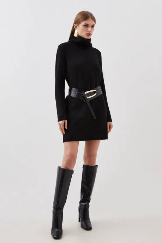 Karen Millen Wool Blend Cosy Turtleneck Knit Dress black Online