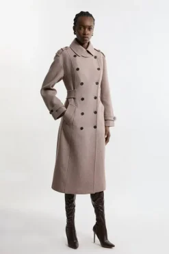 Karen Millen Wool Blend Military Midi Coat oatmeal Hot