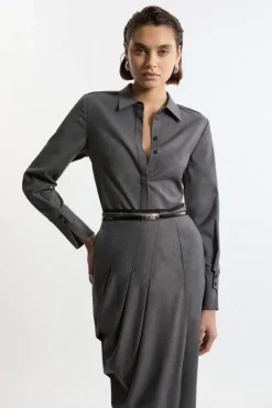 Karen Millen Wool Blend Tailored Shirt grey Hot