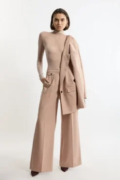 Karen Millen Wool Blend Tailored Wide Leg Pants camel Best