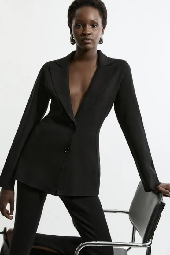 Karen Millen Wool Look Tailored Knit Jacket black Outlet