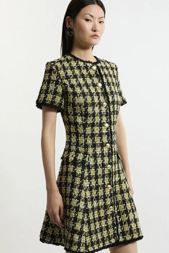 Karen Millen Wool Mix Boucle Check Tailored Mini Dress multi Online