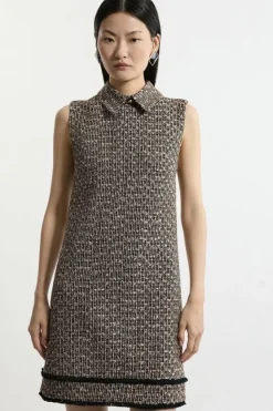 Karen Millen Wool Mix Boucle Tailored Collared Sleeveless Dress multi Discount