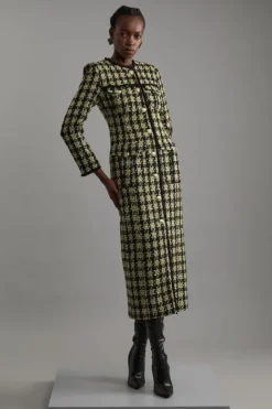 Karen Millen Wool Mix Check Boucle Tailored Maxi Dress multi Discount