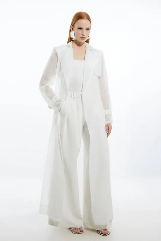 Karen Millen Woven Organdie Trench Coat ivory Sale