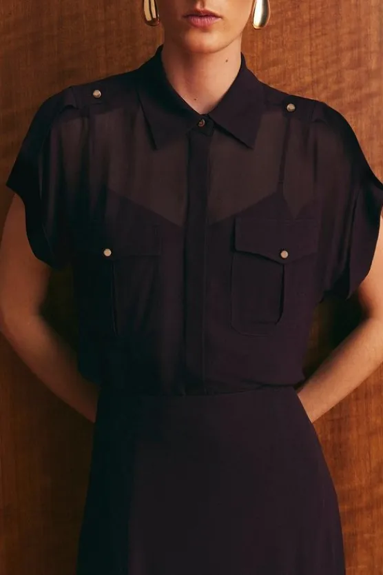 Karen Millen Woven Viscose Short Sleeved Shirt midnightpurple Fashion