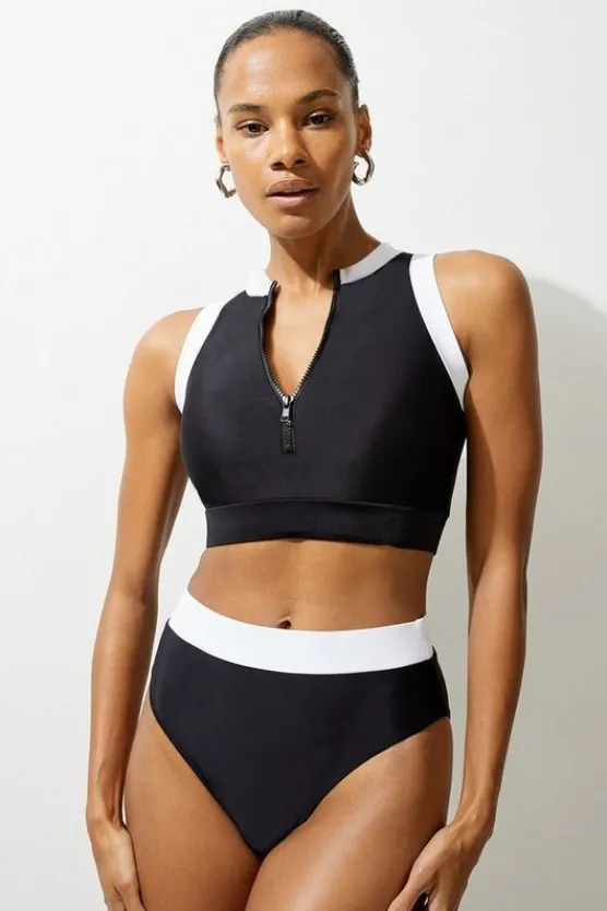 Karen Millen Zip Up Racer Bikini Top mono Clearance